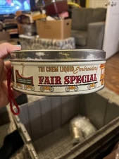 Vintage TIN / Tri Chem Liquid Embroidery FAIR SPECIAL~Circus Train with contents