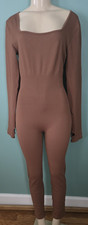 Women's OQQ Brown Ribbed One-Piece Long Sleeve Bodysuit Size XXL EUC