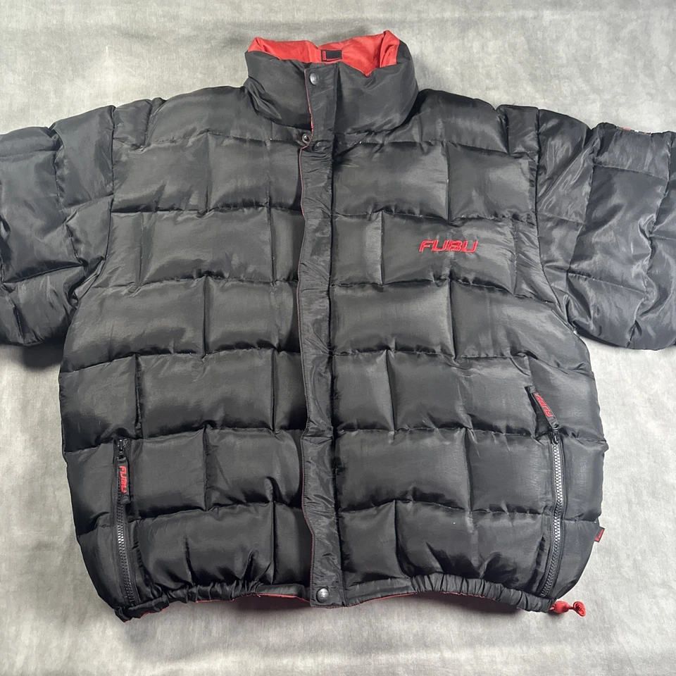 Vintage 90s Y2K FUBU REVERSIBLE Goose Down Puffer Coat Men’s Size 3XL Black Red - Image 2 of 4