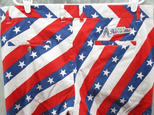 Royal & Awesome Pants Mens 38x32 Red White Blue Stars Stripes Patriotic Golf USA - Picture 15 of 17