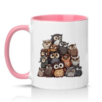 Niedliche Cartoon Eulenhaufen Unisex 11 Unzen Keramiktasse Eulenliebhaber Tiergeschenk