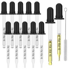 Glass Eye Dropper Vials with Super Suction Rubber Bulbs Clear 1ml 12 Pieces