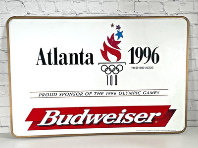 Vintage BUDWEISER 1996 ATLANTA Olympic Games Tin Metal Sign 32'' x 21.5''