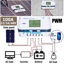 100A PWM Solar Panel Regulator Charge Controller Auto Focus Tracking 12/24/48V