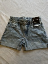 NEW Art Class Girl  s High Rise Relaxed Fit Blue Denim Jean Cuffed Shorts sz S6/7