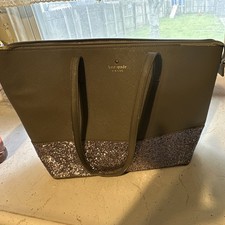 kate spade new york Gray Large Tote Zip Top Silver Glitter Bottom Lined