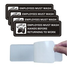 4 Pack Employees Must Wash Hands Sign, 7" x 2", 4 Pack Black