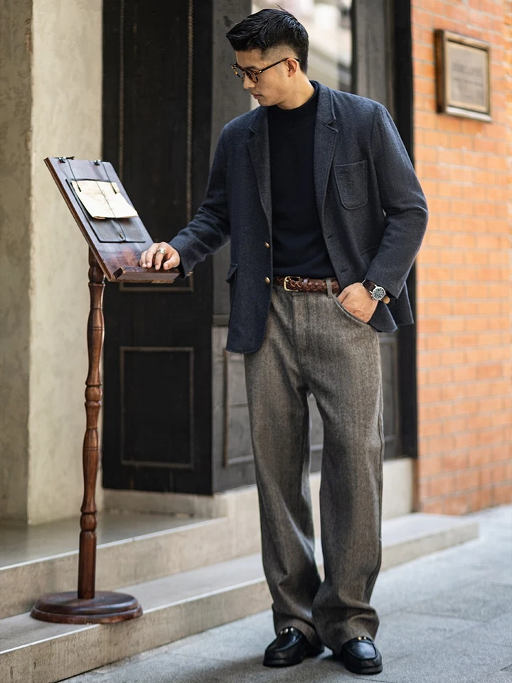 Retro Wool Suit Jacket Men's Winter New Two Button Business Casual Suit Jackets - Image 3 of 4