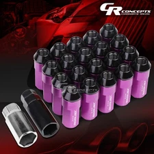 JDM PURPLE 20PCS M12X1.5 23MM OD 53MM TALL ALUMINUM LUG NUTS WITH CAPS+ADAPTER
