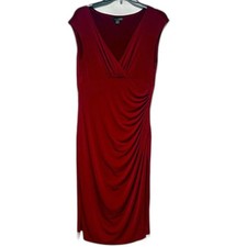 Red Ruched V-Neck Dress 029