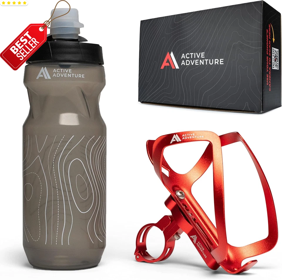 Bike Water Bottle Holder 20oz Squeeze Bottle Mount Cage Fits All Bikes Red US - Image 2 of 4