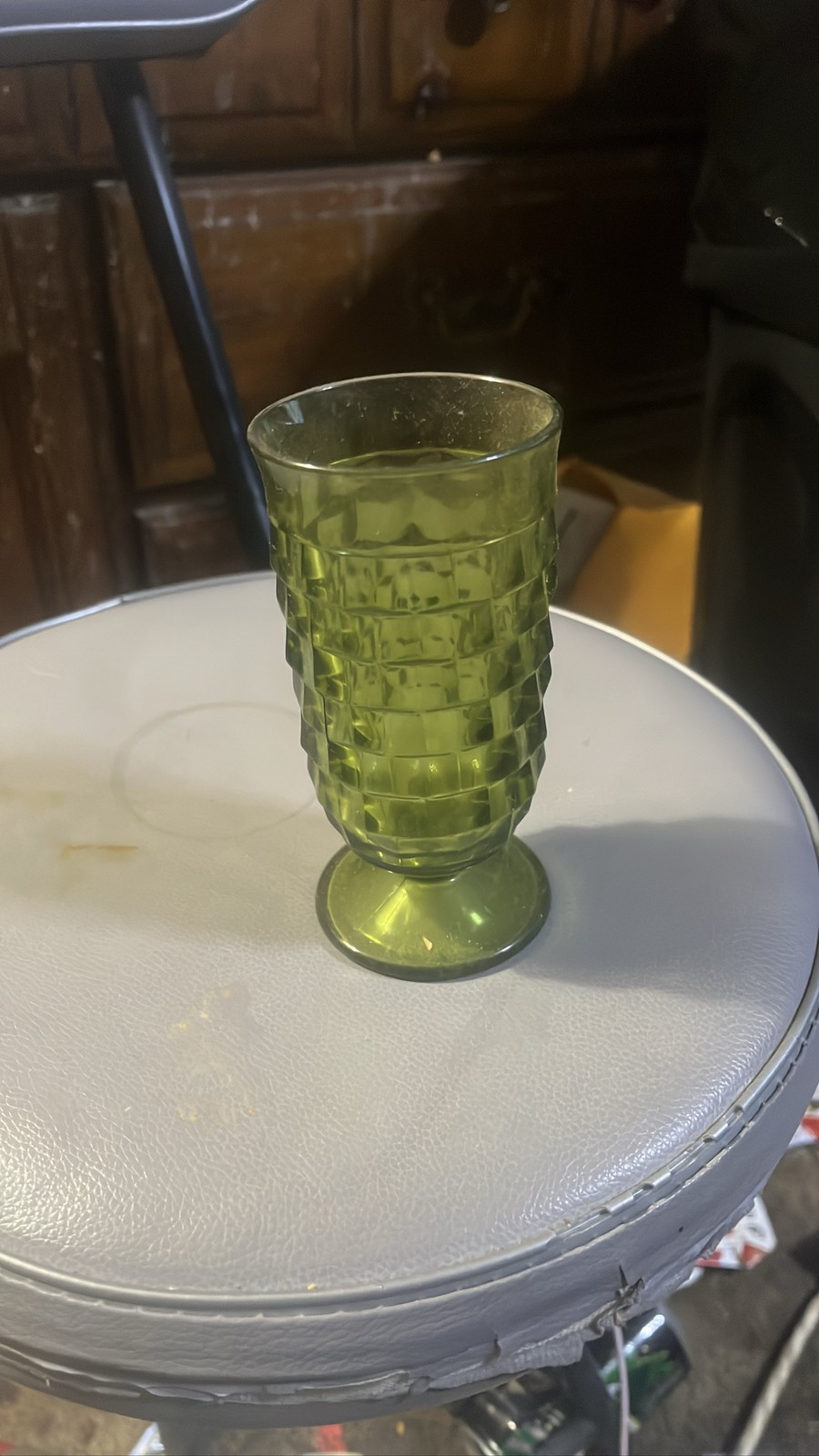 Indiana Glass Whitehall Cubist Avocado Green Footed Tumbler 6
