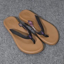 Flojos Flip Flops Women's Size 9 Floral Island Beach Black Brown Sandals