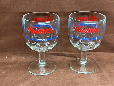 VTG HAMM's Beer Thumbprint Goblet Pedestal Stem Heavy Glass Mugs 1970's Set Of 2