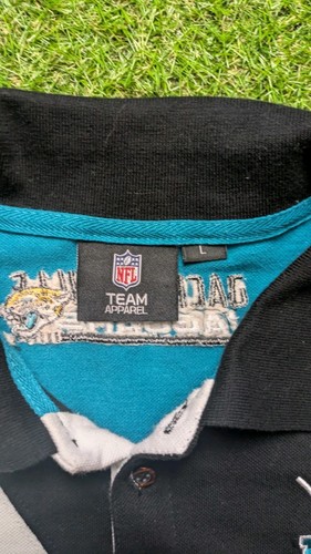 Jacksonville Jaguars Polo Shirt Mens L Black White Teal Diagonal Stripe NFL - Picture 7 of 12