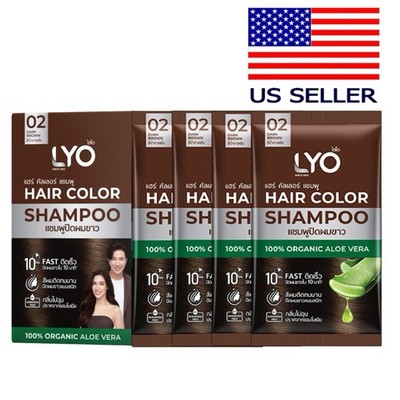 LYO Gray Hair Color Shampoo Organic Aloe Vera Ammonia Free Dark Brown 30mL 4Pack