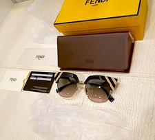 New FENDI Waves FF0241S Black Peach Stripe Pink Gradient Sunglasses Cat Eye