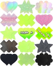 15 Pairs Nipple Pasties Rave Nipple Covers for Women Thin Heart Star X Breast