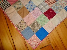VINTAGE 1930's PATCHWORK SQUARES FEED SACK PRINTS DOLL QUILT HAND PIECED AAFA