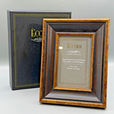 Eccolo Elegant Carved Black Wood Hand Painted Frame w/ Copper Leaf Trim 4x6