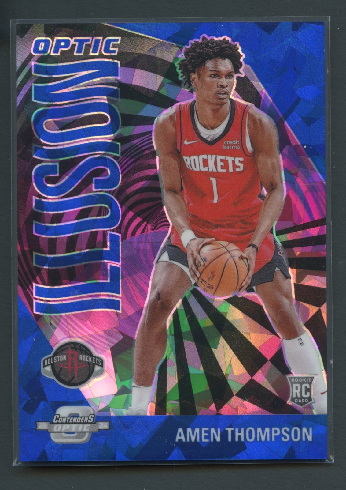 /75 Amen Thompson SP Blue Ice Prizm Rookie Contenders Optic Illusion RC 2023-24