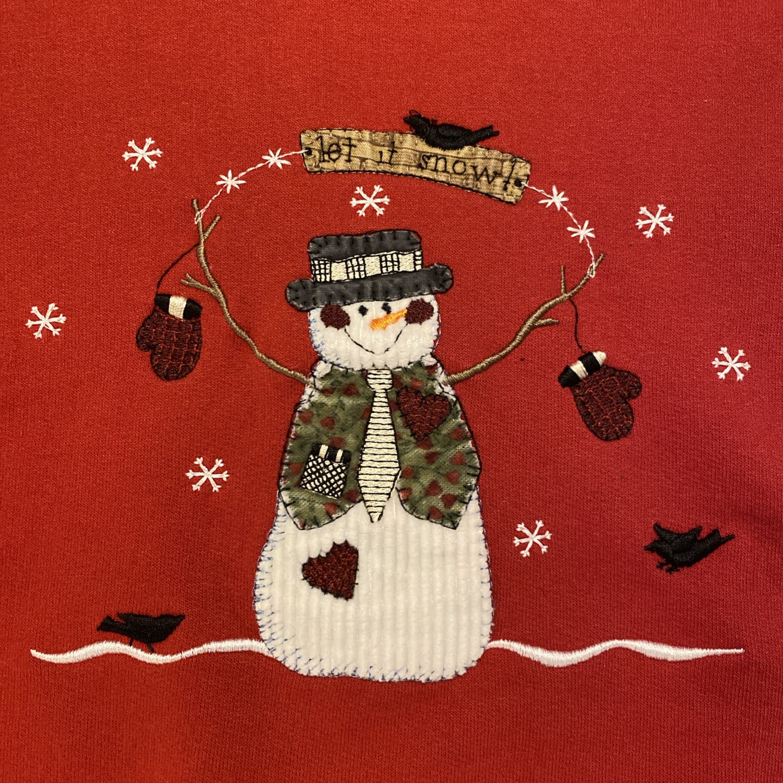 VTG Y2K Women’s Grandma Let It Snow Snowman Red Crewneck Sweatshirt Size Large