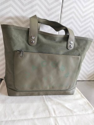 Marc Jacobs The Small Traveler Damen Tragetasche Handtasche - Schiefergrün Oliv. Baumwolle 