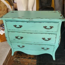 French Louis Style Three Drawer Turquoise Chest of Drawers