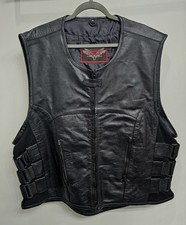 Leather Stand Black Motorcycle /SWAT Style Vest 3XL Zipper Straps CCW Pockets