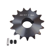 50 Roller Chain Sprocket 15 Tooth 1" Bore 1/4" Keyway Black Oxide with 2 Set...