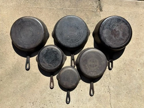Griswold Cast Iron Pan Lot Erie Pa 3 709a 5 724 6 699 8 704 X2 Chicken Pan 8