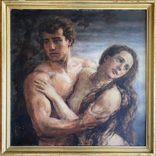 Nacktes Liebespaar in Umarmung. Nude couple. painting Gemälde c. 1920