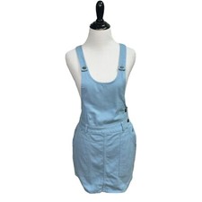 Urban Outfitters Women's Size 2 Overall Mini Dress Denim Baby Blue Cross Straps