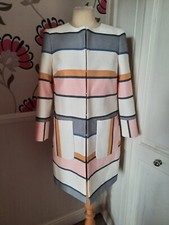 Cath Kidston White Colour Blck Stripe Stiff Boxy Mid Length Jacket Size 8