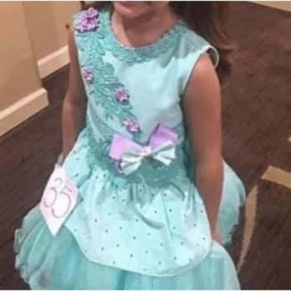 Vestido de 2 piezas azul agua y lila natural para niñas talla 5-7 Foto 4 de 4