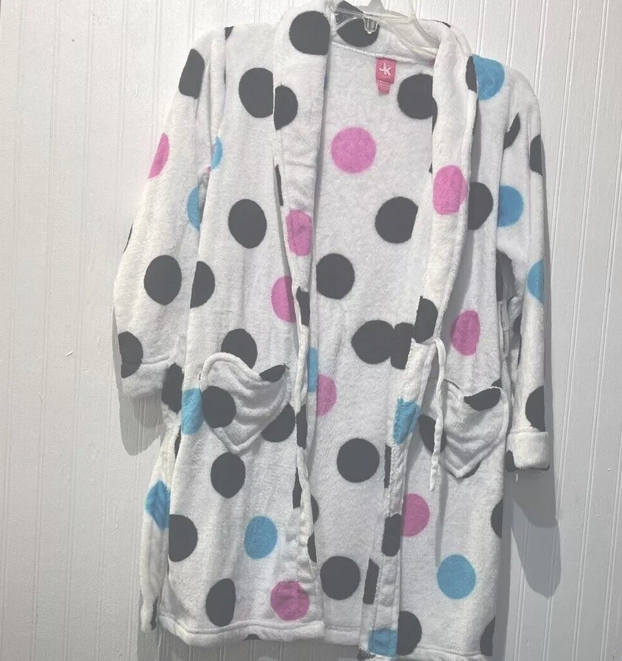 NUEVA bata de felpa J. Khaki para niñas ~ talla M (7/8) ~ blanca con lunares multicolores nueva con etiquetas Foto 3 de 4