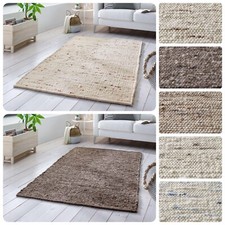 Moderner Landhausteppich Handweb Teppich Oslo aus Schurwolle Natur Pur