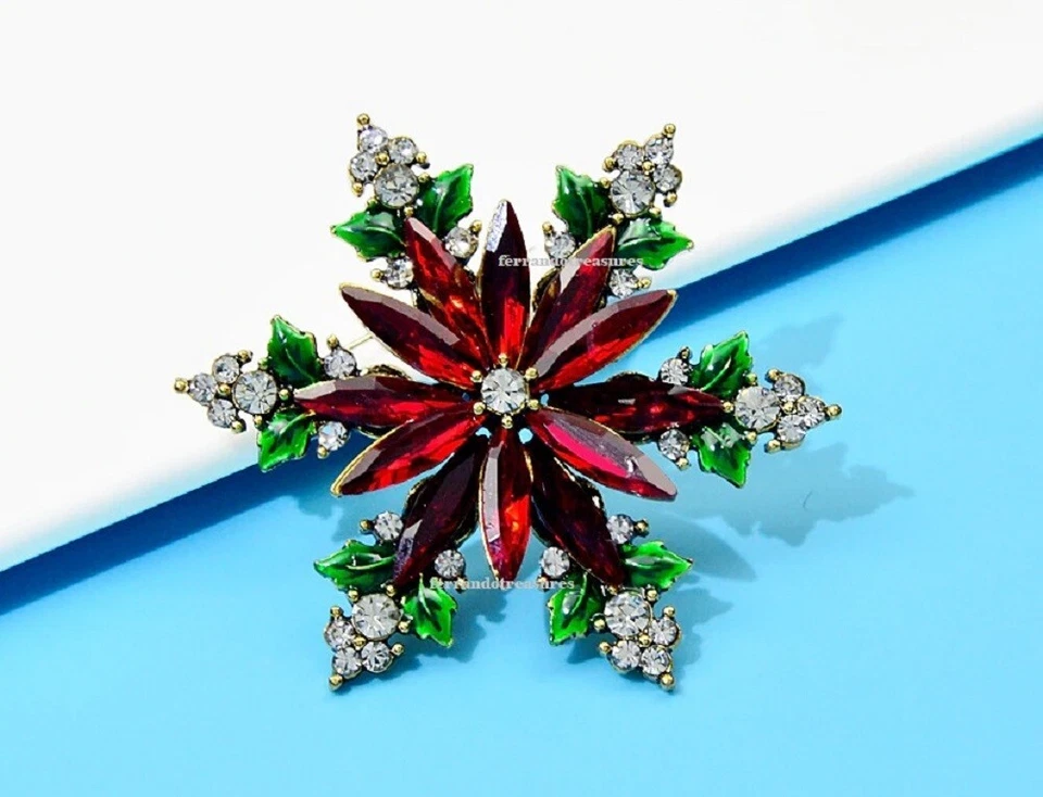 Broche de Navidad y bolso dorado estilo vintage copo de nieve cristal estrás - VIDEO Foto 2 de 4