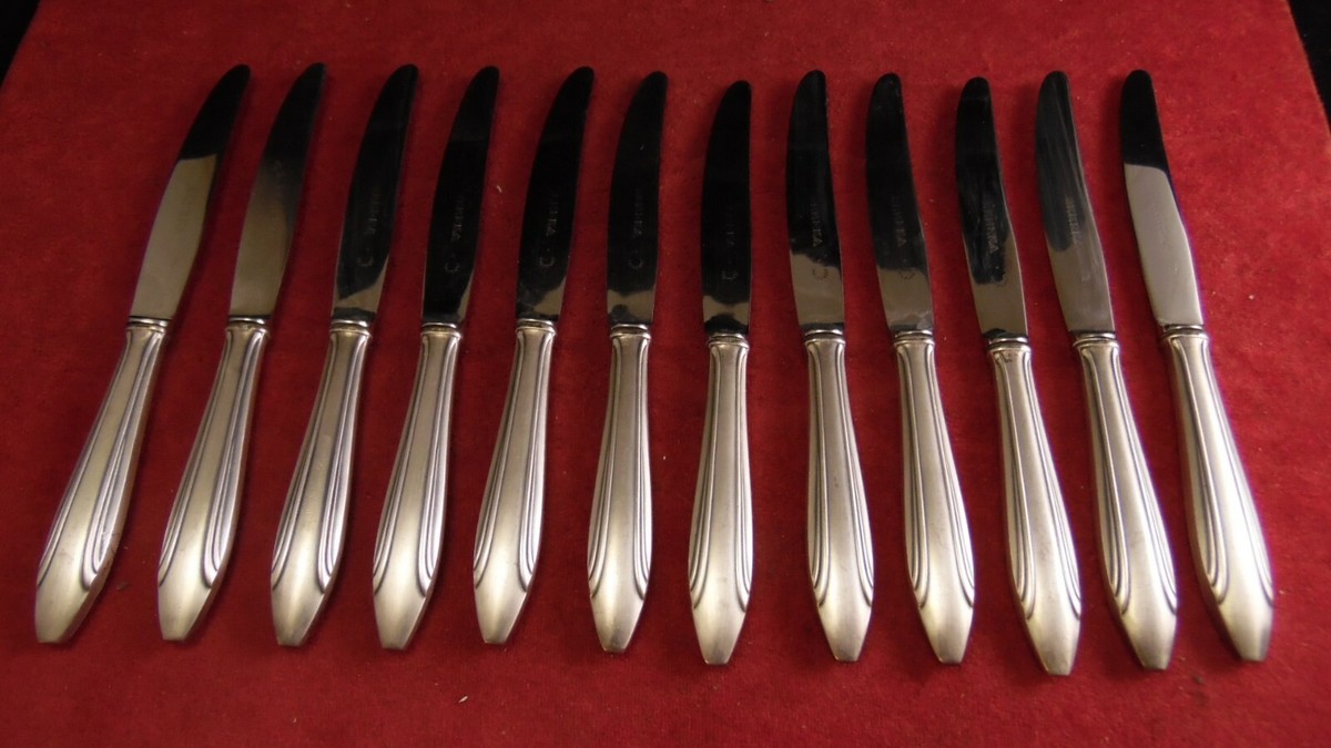 RENEKA LOT 12 couteaux de table Rubans croisés nœuds en métal argenté 24.5cm EUR 128,00 - FR