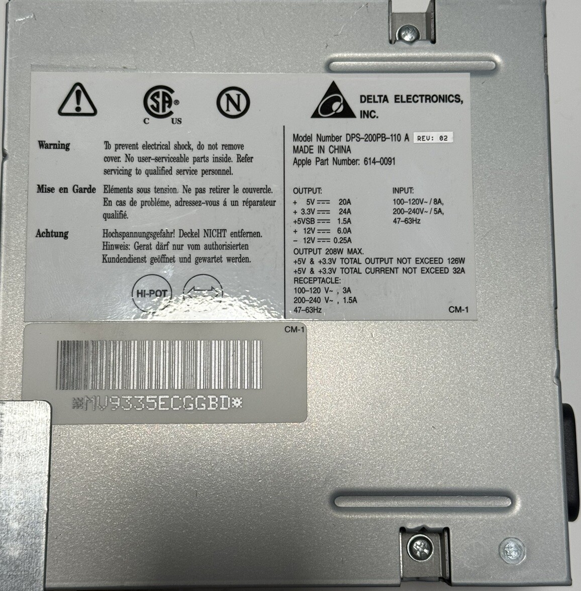 💻Apple PowerMac G4 Delta Electronics DPS-200PB-110 A 208W Power