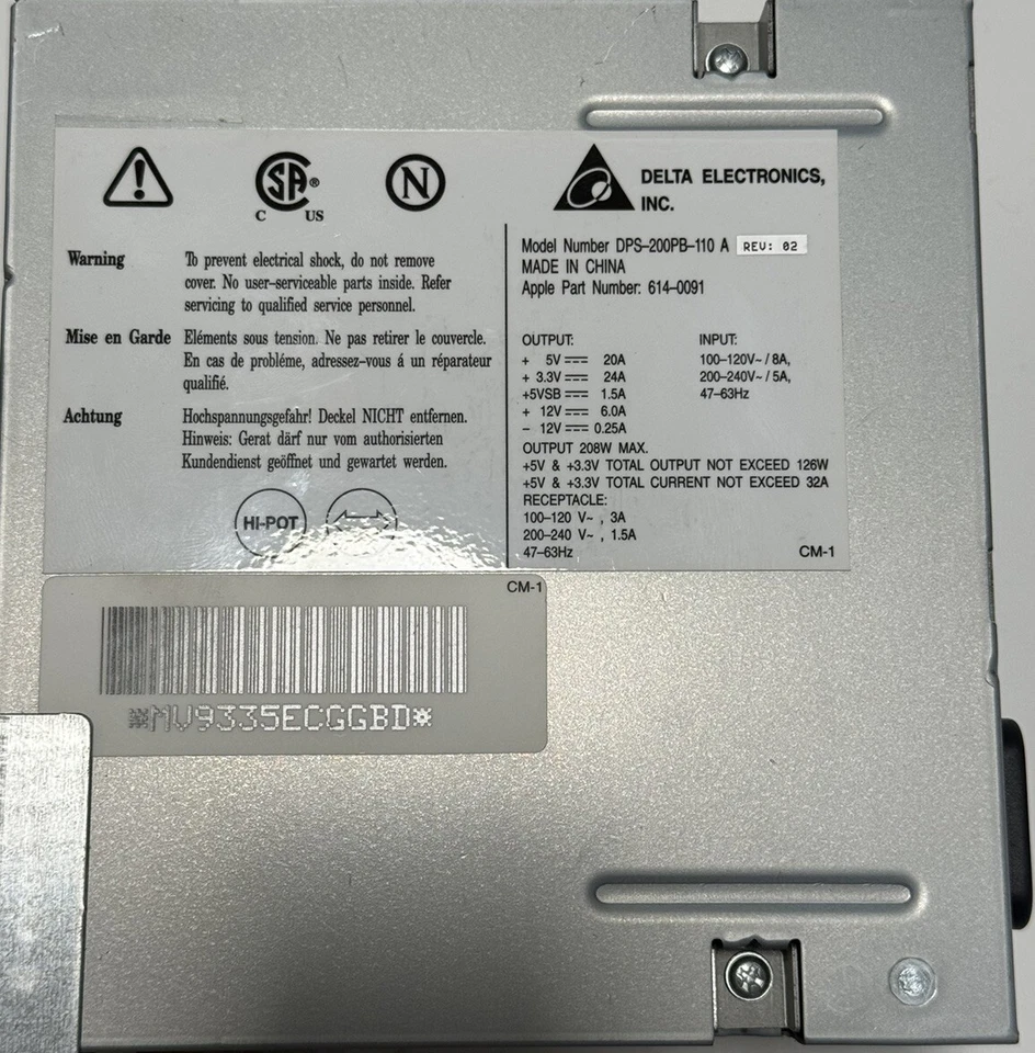 💻Apple PowerMac G4 Delta Electronics DPS-200PB-110 A 208W Power Supply 614-0091 - Image 2 of 4