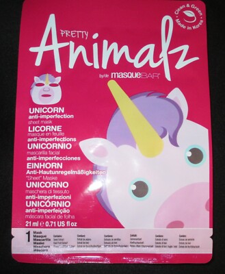 masque BAR Pretty Animalz Unicorn Facial Sheet Mask NEW