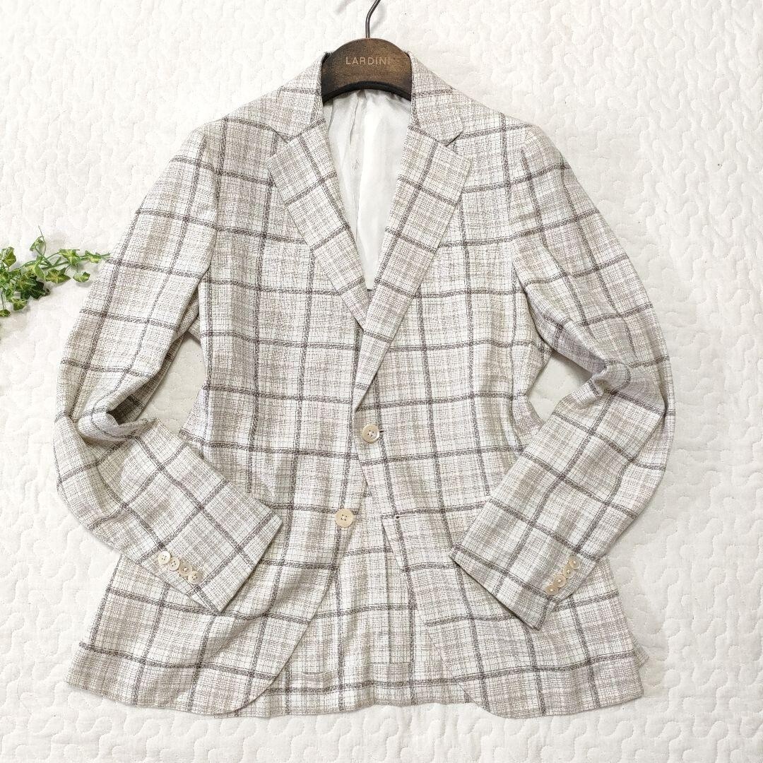 ISAIA Beige Brown 2B Tweed Jacket Size 46 Wool Cotton Used Mint 
