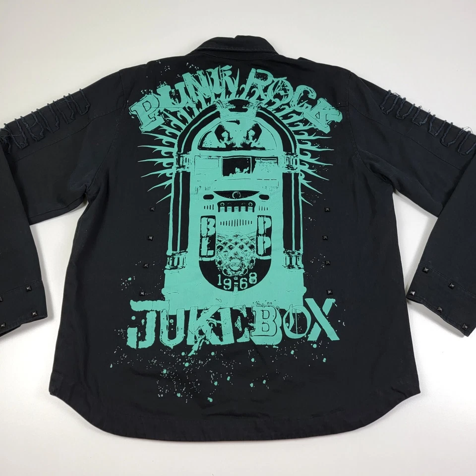 Blac этикетка черный искусственно состаренный джинсовой ткани с заклепками панк-рок музыкальный автомат военная куртка XL - Изображение 3 из 4