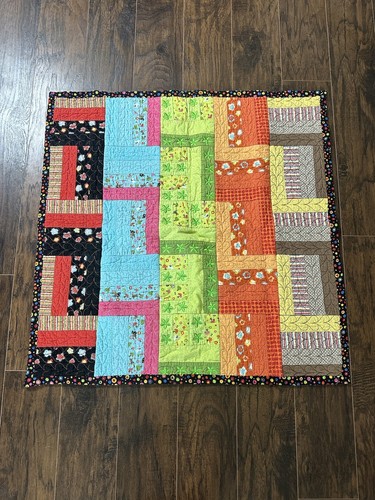 Baby Patchwork Quilt 34x34 Multi Color Blanket Throw Reversible Neon Nursery