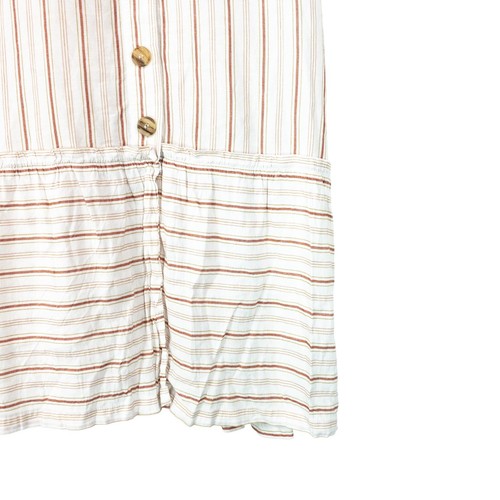 OYSHO White Orange Striped Button Up Tiered Linen Blend Midi Dress - Size S 8 10 - Picture 6 of 13