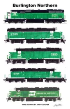 Burlington Northern Whiteface Locomotives 11"x17" Poster Andy Fletcher signed
