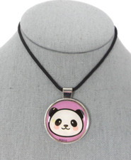 Panda Bear Head Pendant Necklace Cute Animal Face Kawaii Kid Core Cord Lariat