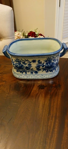 Mid 20th Century Chinese Blue & White Mini Foot Bath Planter