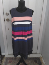 CROWN & IVY Preowned Size L Pink/White/Black/Blue Striped Casual Dress